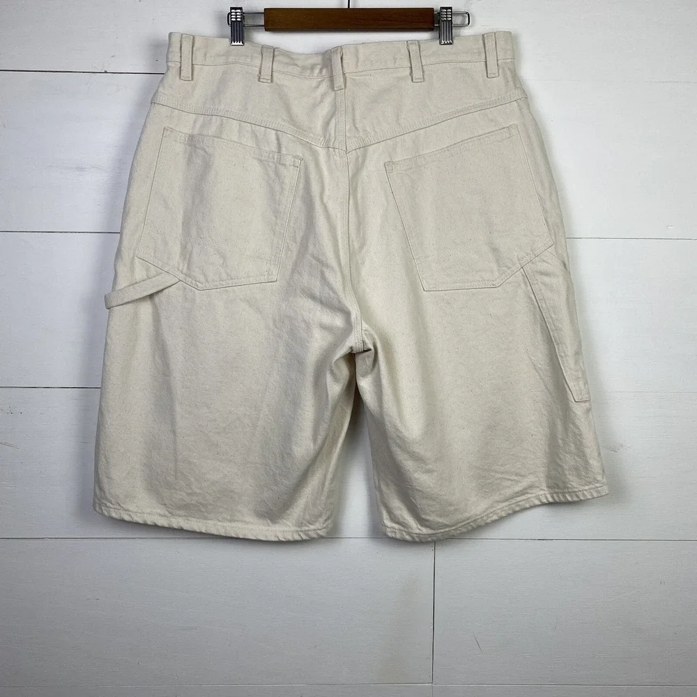 VTG IOU Shorts Men 40 Cream Denim Carpenter Loose Baggy Hip Hop Skater Beachy
